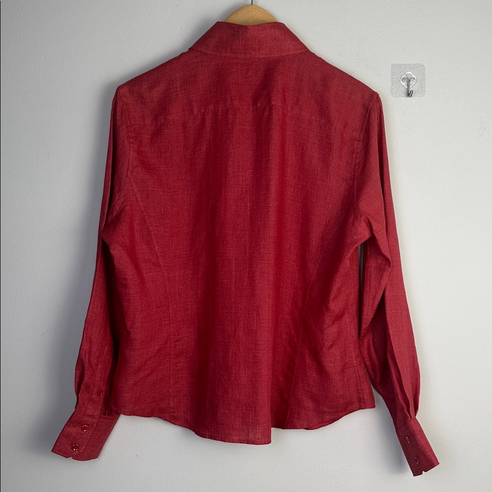 Faconnable !00% Linen Red Button Down Shirt Long Sleeve Collared Hong Kong XL - Picture 10 of 16